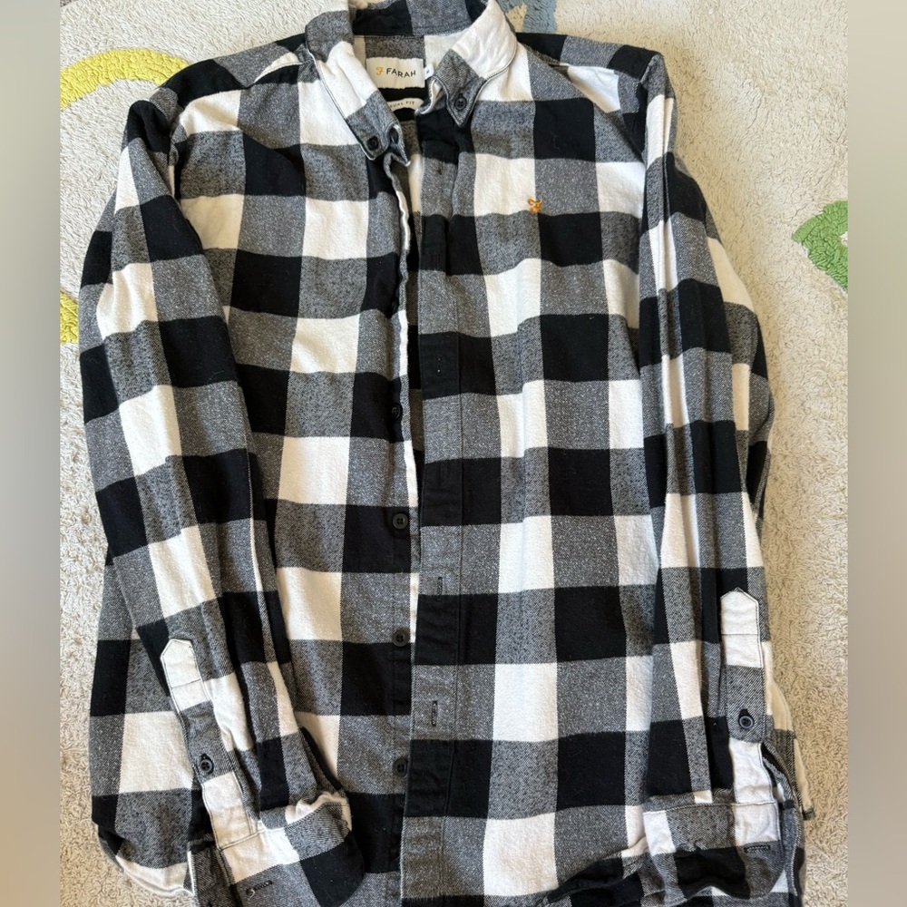 Farah UK Black and White Checkered Button-Up Shirt